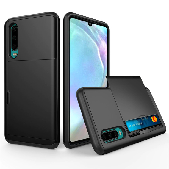 Etui do Huawei P30, Sliding Card Holder, czarne