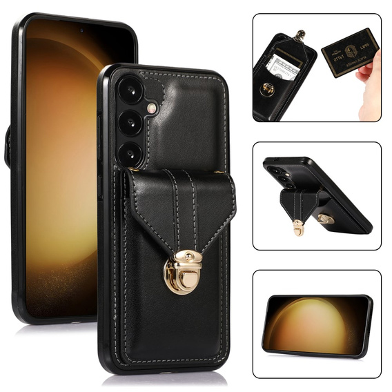 Etui do Samsung Galaxy A25 5G, Card Holder, z paskiem na ramię, czarne