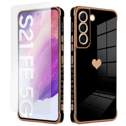Zestaw Etui do Samsung Galaxy S21 FE, Electro heart, Czarne + Szkło