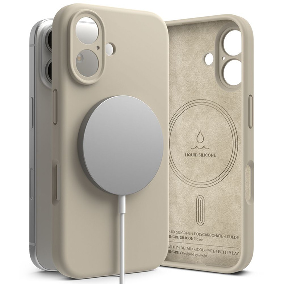 Etui Ringke do iPhone 16, Silicone MagSafe, beżowe + Szkło Hartowane 9H