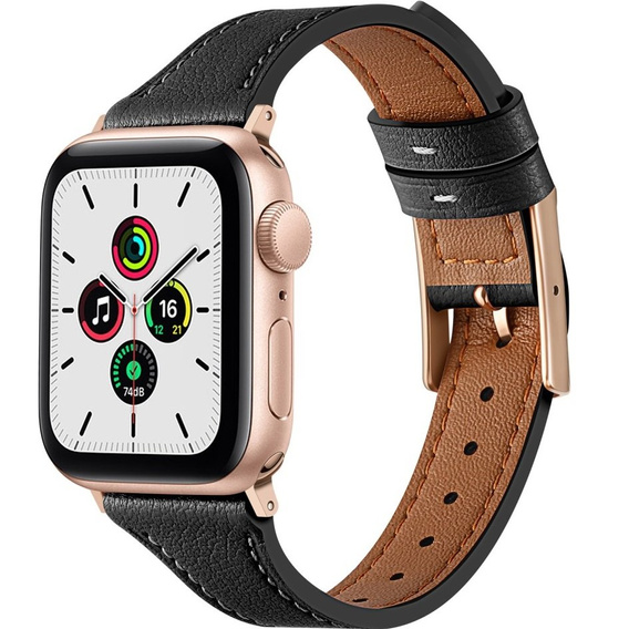 Pasek Skórzany do Apple Watch 1/2/3/4/5/6/7/8/9/10/SE 38/40/41/42mm, Czarny