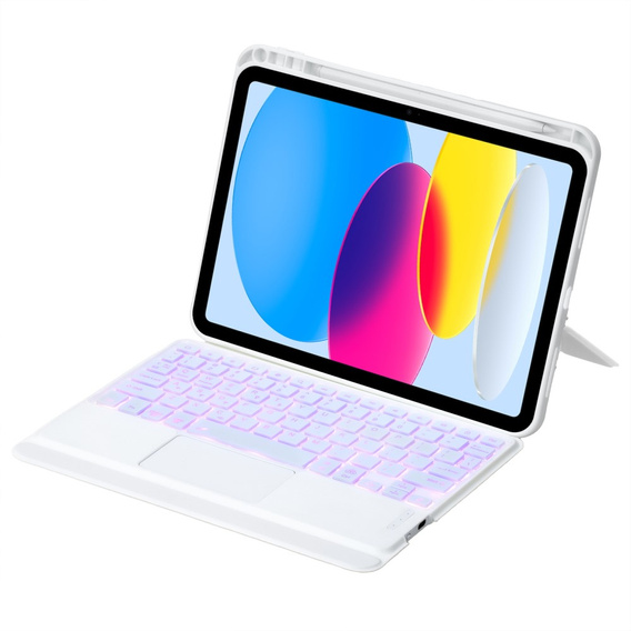 Etui z klawiaturą Bluetooth i touchpadem do iPad 11" 2025 A16 (11 gen.) / iPad 10.9" 2022 (10 gen.) – białe