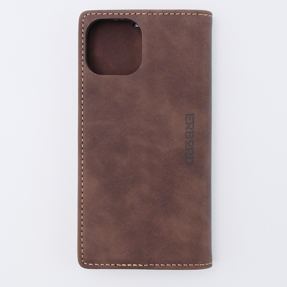 Etui do iPhone 15, ERBORD Vintage portfel z klapką, kawowe
