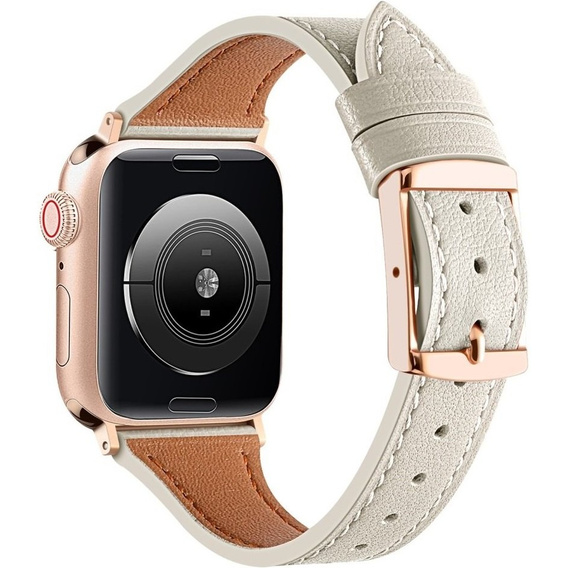 Pasek Skórzany do Apple Watch 1/2/3/4/5/6/7/8/9/10/11/SE Ultra 1/2/3 42/44/45/46/49mm, Beżowy