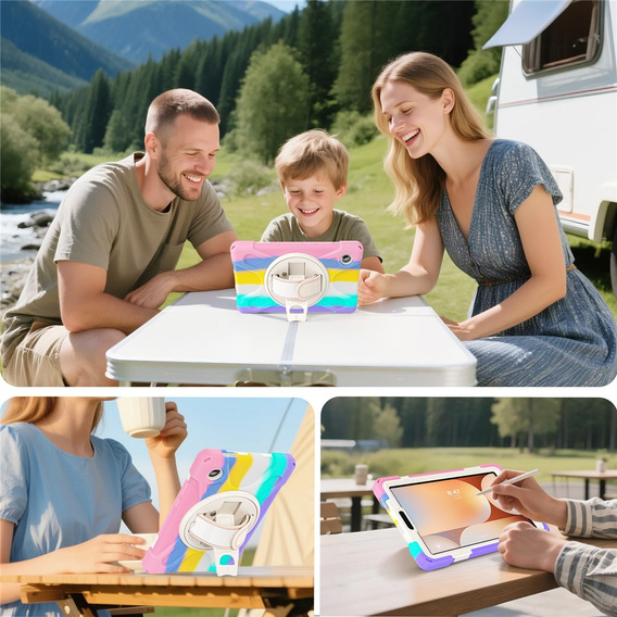 Pancerne etui do Samsung Galaxy Tab A11, z podstawką i paskiem na ramię – wielokolorowe