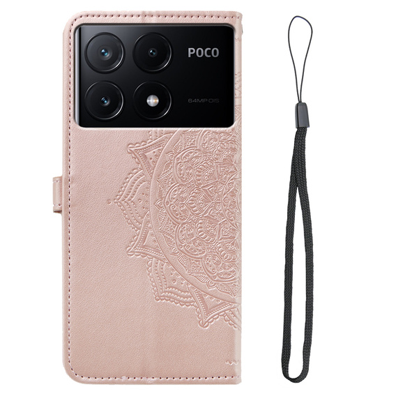 Etui z klapką do Xiaomi Poco X6 Pro 5G, Mandala, różowe rose gold