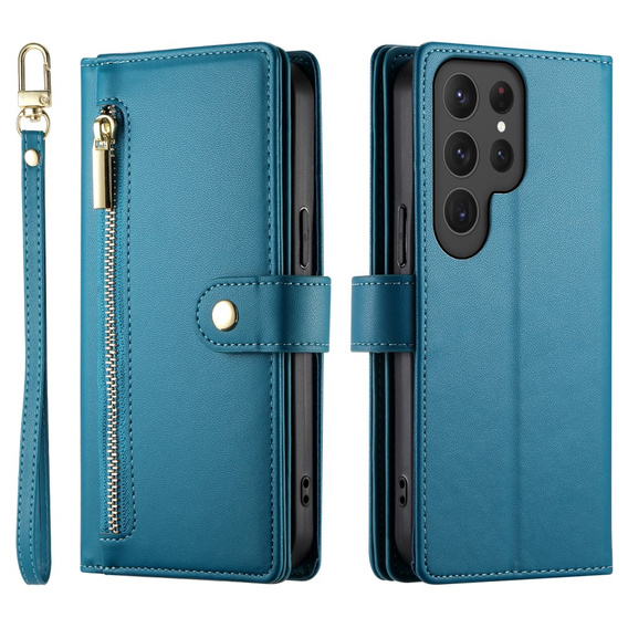 Etui z klapką do Samsung Galaxy S25 Ultra, Wallet Zipper Pocket, niebieskie