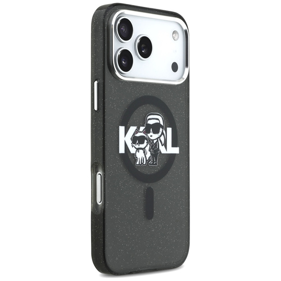 Etui Karl Lagerfeld do iPhone 17 Pro Max, IML Glitter Karl & Choupette Sketch Logo MagSafe, przezroczyste