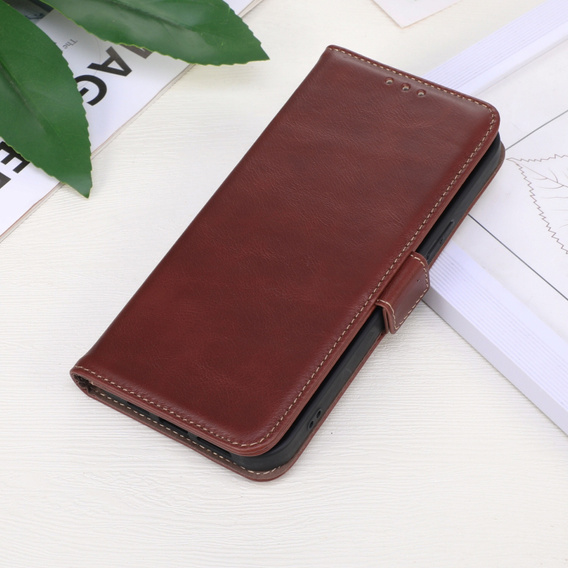 Etui z klapką do T Phone 3 5G, Crazy Horse Wallet, brązowe