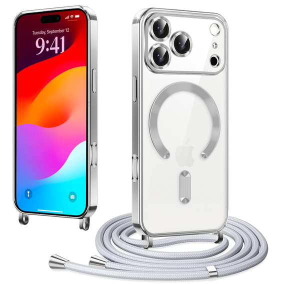 Etui do iPhone 17 Pro Max, Electro MagSafe, srebrne + Smycz