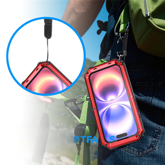 Etui pancerne do iPhone 17, R-JUST, z podstawką, czerwone