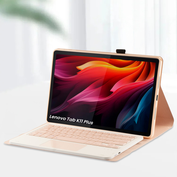 Etui z klawiaturą do Lenovo Tab K11 Plus, Leather Pen Slot TouchPad, różowe