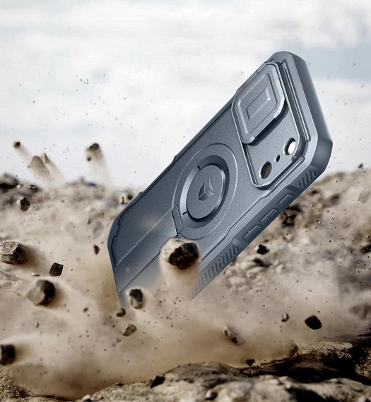 Etui Dexnor do iPhone 17 Pro Max z osłoną kamery i podstawką, do MagSafe - niebieskie (Dwie ramki)