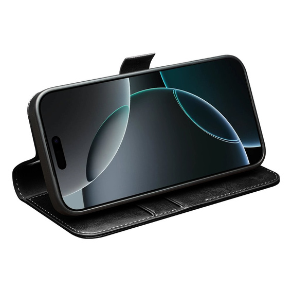 Etui ze skóry z klapką do iPhone 17 Pro Max, QIALINO Genuine Cow Leather – czarne