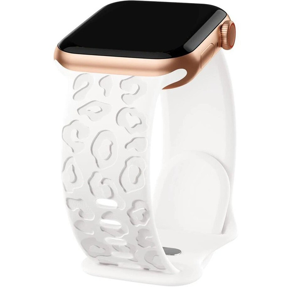 Pasek Silikonowy do Apple Watch 1/2/3/4/5/6/7/8/9/10/11/SE 38/40/41/42mm, Leopard, Biały