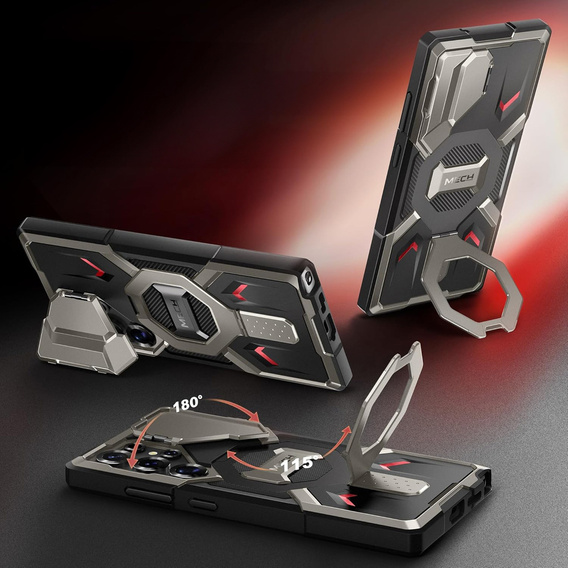 Etui do Samsung Galaxy S25 Ultra, Tongate MECH MagSafe Series, TiGray + Szkło Hartowane 9H