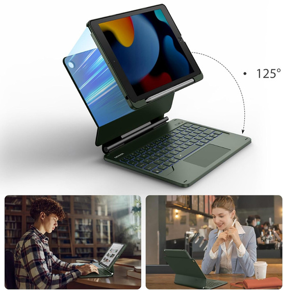 Etui z klawiaturą do iPad 10.2" 2021/2020/2019 (9/8/7 gen.), Dexnor Magnetic Keyboard Touchpad, zielone