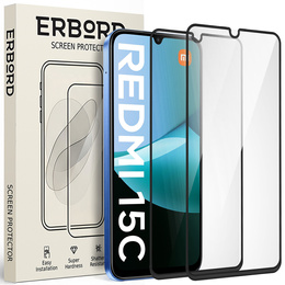 2x Szkło Hartowane do Xiaomi Redmi 15C 4G/LTE, ERBORD 3D pełne, szybka na cały ekran