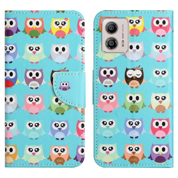 Etui z klapką do Motorola Moto G73 5G, Wallet, Owls niebieskie