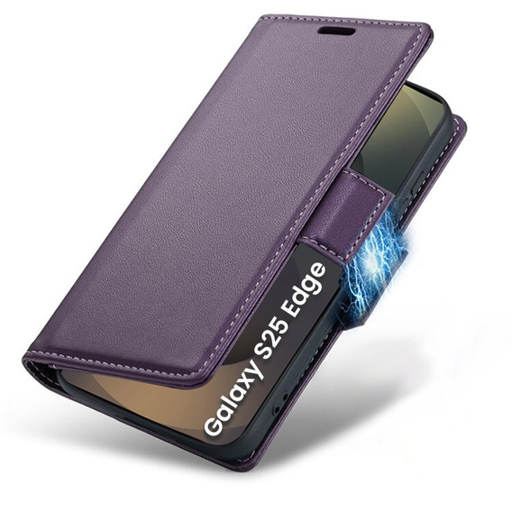 Etui do Samsung Galaxy S25 Edge, ERBORD Glossy Litchi, portfel z klapką, fioletowe