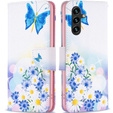 Etui z klapką do Samsung Galaxy A15, Wallet, butterfly & flowers, białe + szkło 9H