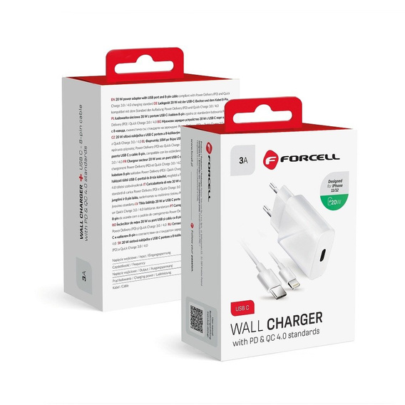 Forcell Ładowarka Sieciowa 20W PD/QC4.0 + Kabel Type-C - Lightning, White