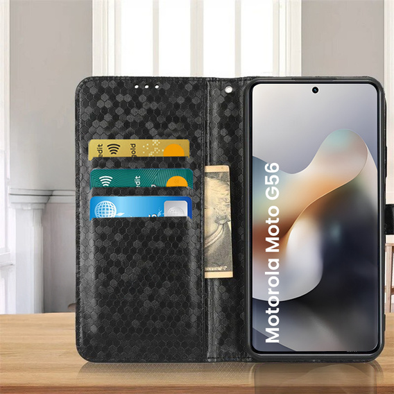 Etui z klapką do Motorola Moto G56 5G, Wallet Rhombus, czarne