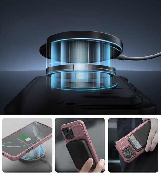 Etui Dexnor MagSafe do iPhone 16 Pro Max magnetyczne z przesuwaną osłoną aparatu – różowe