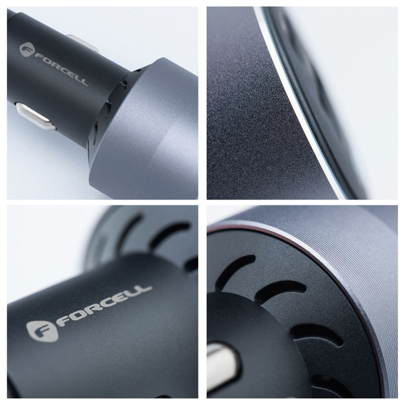 Ładowarka samochodowa Forcell F-Energy Alu 2 × USB-C + USB-A QC4.0 PD SFC2.0 3A 85W - szara