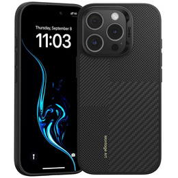 Etui BENKS Kevlar do iPhone 16 Pro, Carbon Fiber Metal Frame, do MagSafe, czarne