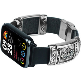 Pasek Skórzany do Xiaomi Smart Band 8 Pro / Xiaomi Smart Band 9 Pro, Czarny / Srebrny
