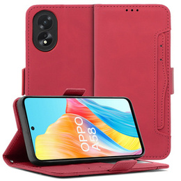 Etui z klapką do Oppo A58 4G, Card Slot, czerwone