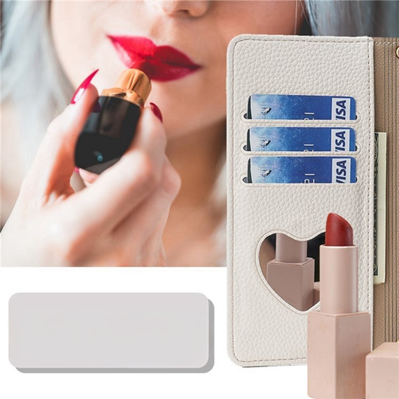 Etui z klapką do Samsung Galaxy A56 5G, Wallet Zipper Pocket, z lusterkiem, białe