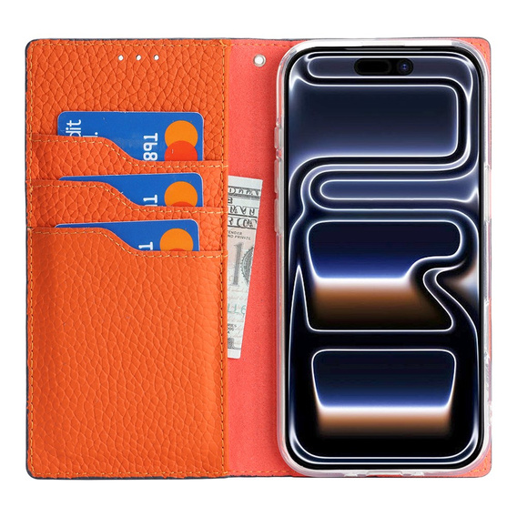 Etui z klapką do iPhone 17 Pro, Litchi Skin Grain, granatowe