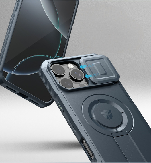 Etui Dexnor MagSafe do iPhone 16 Pro Max magnetyczne z przesuwaną osłoną aparatu – niebieskie