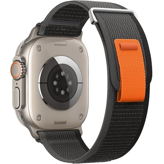 Pasek Nylonowy do Apple Watch 1/2/3/4/5/6/7/8/9/10/11/SE Ultra 1/2/3 42/44/45/46/49mm, Szary/Pomarańczowy