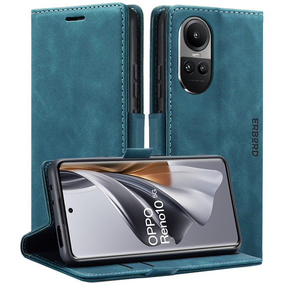 Etui do Oppo Reno 10 / 10 Pro, ERBORD Vintage portfel z klapką, niebieskie