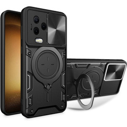 Etui pancerne do Infinix Note 12 2023, z podstawką z blaszką do uchwytu, czarne