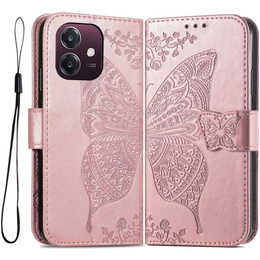 Etui z klapką do Oppo A40 / Oppo A40m, Butterfly, różowe rose gold