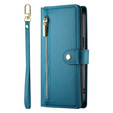 Etui z klapką do Samsung Galaxy S24 FE, Wallet Zipper Pocket, niebieskie