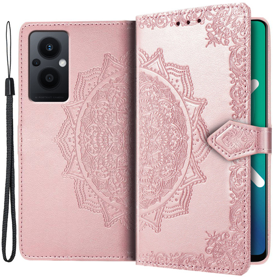 Etui z klapką do Oppo Reno7 Lite, Mandala, różowe