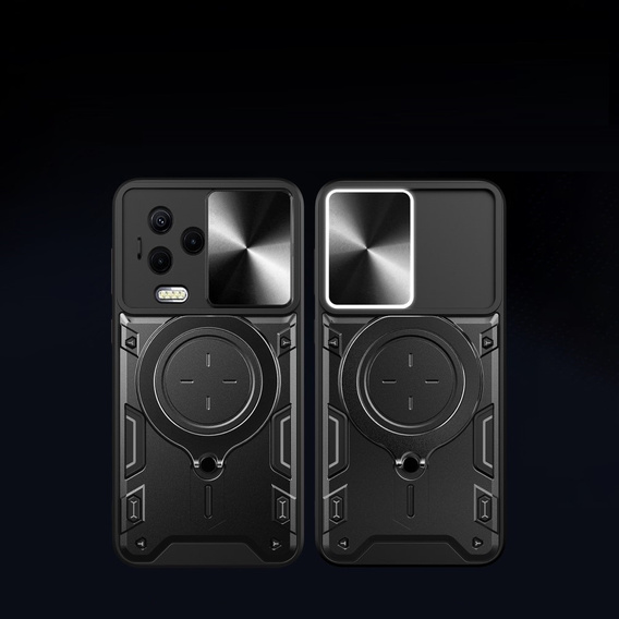 Etui pancerne do Infinix Note 12 2023, z podstawką z blaszką do uchwytu, czarne