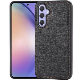 Etui skórzane do Samsung Galaxy S23 FE + Szkło Hartowane 9H, Obudowa Lychee leather Case, czarne