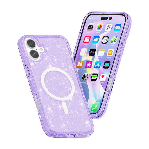 Etui do iPhone 17, do MagSafe, brokatowe, półprzezroczyste fioletowe