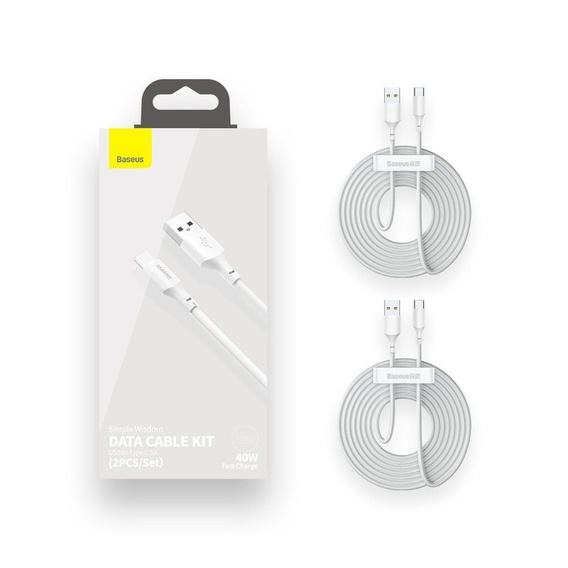 Baseus Simple Wisdom – zestaw 2 kabli USB-A do USB-C 1,5 m 5A - biały
