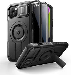 Etui pancerne do iPhone 13 / 14, Dexnor CamProtect MagSafe, z folią prywatyzującą, czarne (Dwie ramki)