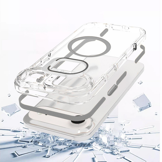 Etui do iPhone Air, do MagSafe, z podstawką, przezroczyste z szarymi akcentami