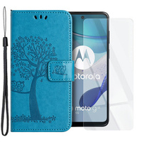 Zestaw Etui z klapką do Motorola Moto G53 / G23 / G13, Drzewo, niebieskie + szkło