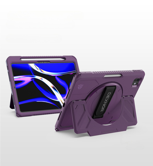 Etui Dexnor 360° do iPad Pro 11 2024 (5 gen.), z paskiem i miejscem na rysik - fioletowe