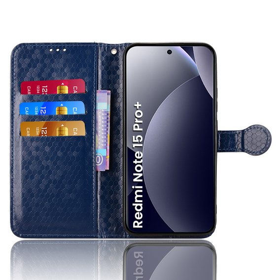 Etui z klapką do Xiaomi Redmi Note 15 Pro Plus 5G / Poco M8 Pro 5G, Wallet Rhombus, niebieskie